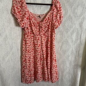 Floral Red and White Dress